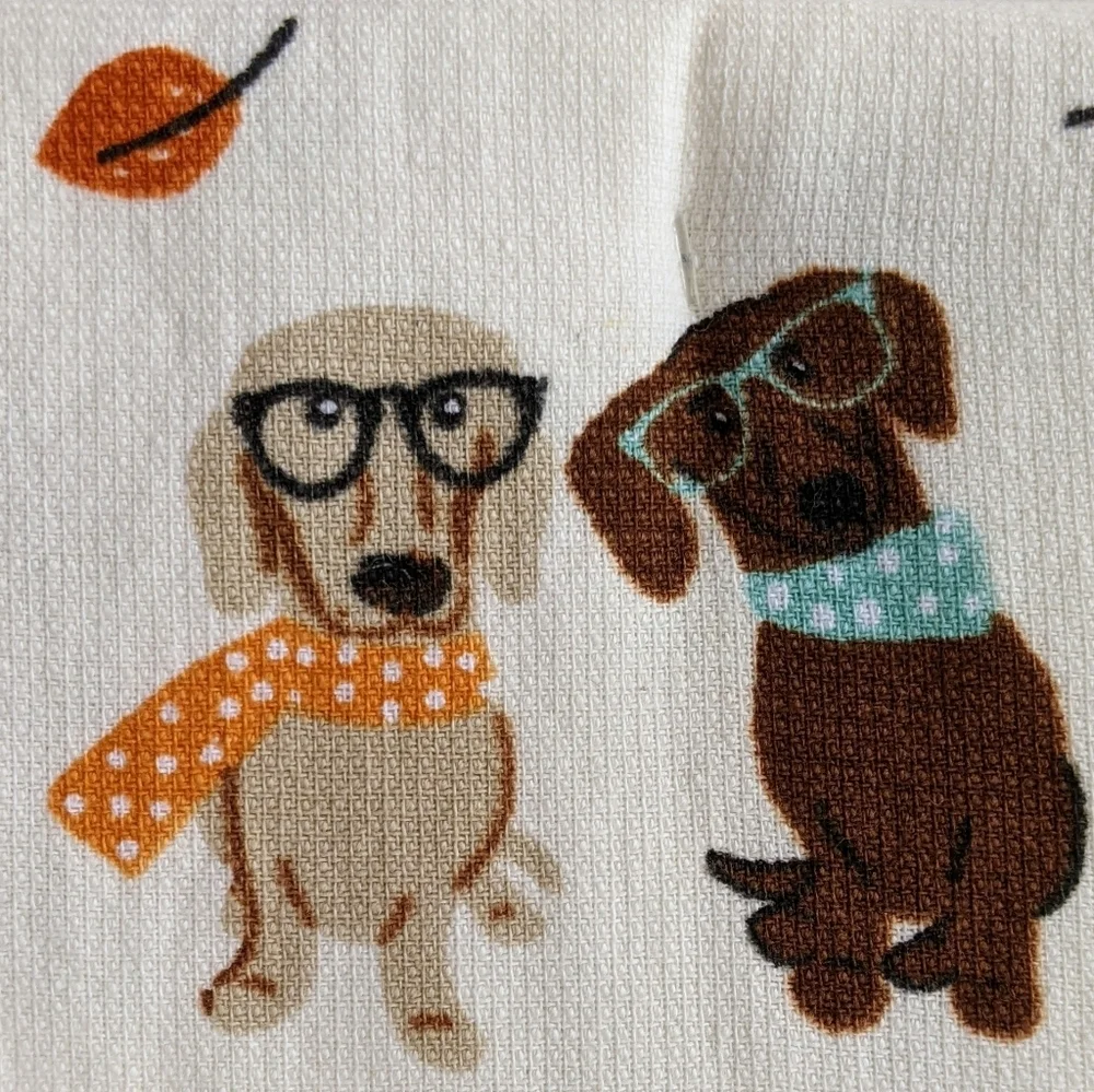 Doxie Corgi Terrier Labrador Pug Leaves Autumn Theme Kitchen Towel Set Of 2 NWT